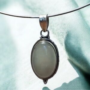 Blue Chalcedony Moonstone Oval Pendant 925 Sterling Silver Charm